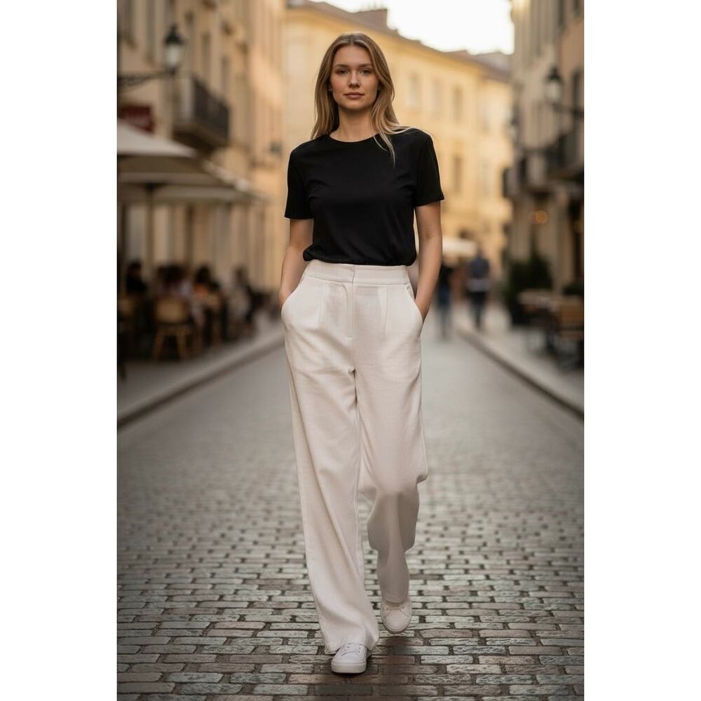 RAMY BROOK Pants NEW Size 0 Ava Pant White Slack Pockets Straight Leg Relaxed